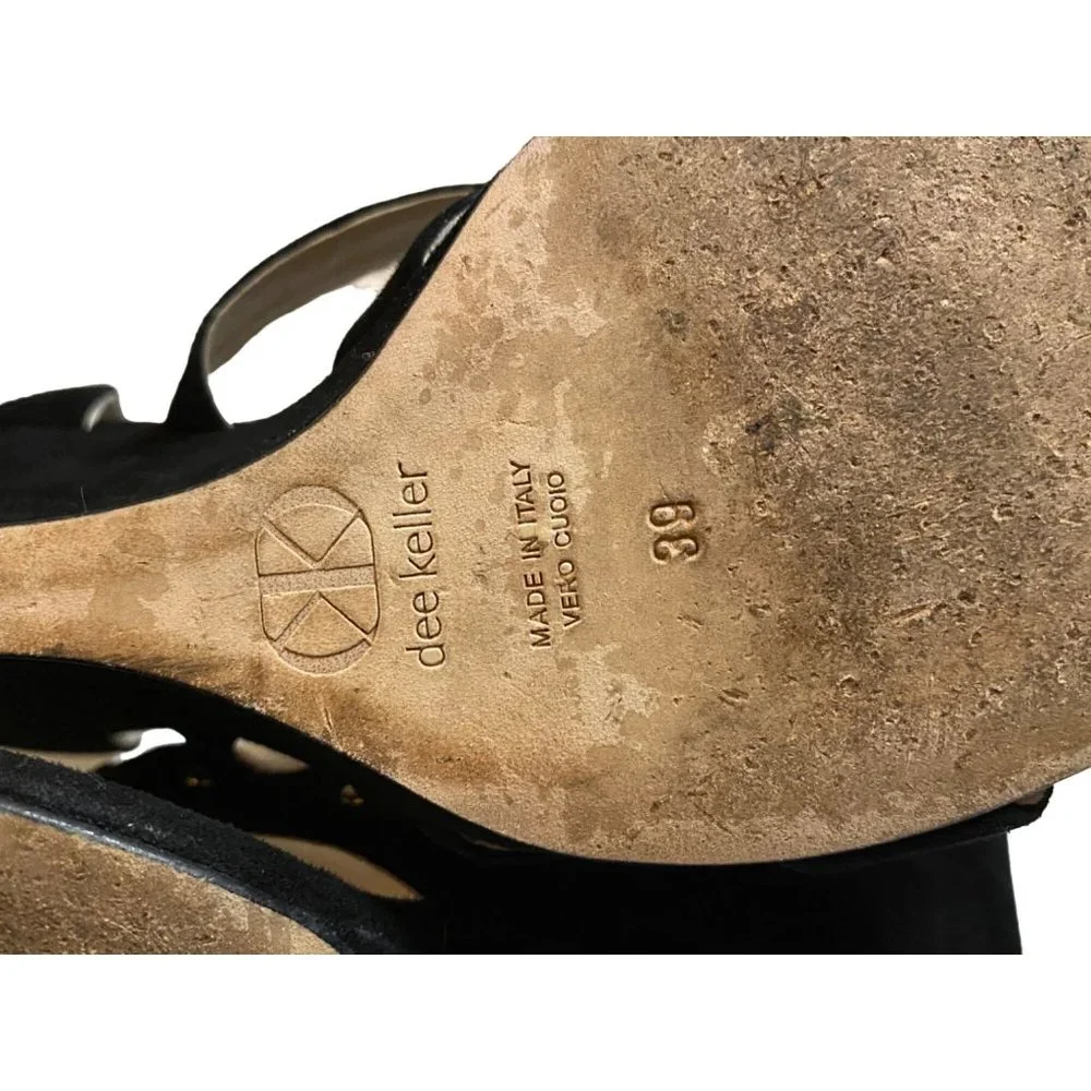 dee keller black strappy studded wedges‎ made in Italy Sz 39(8.5)